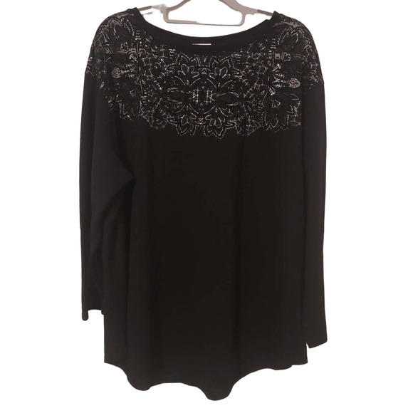 Ava & Viv Black Silver Mesh Chest Womens Blouse 2X - Picture 1 of 5